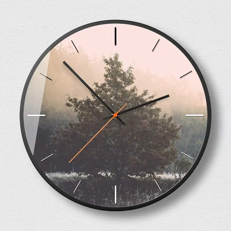 

Artistic conception of misty forest creation household decoration fashion wall clock silent metal round clock modern popula O196