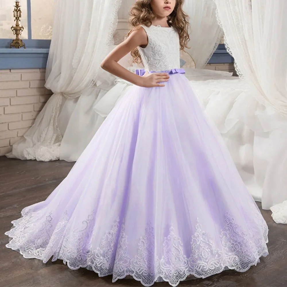 Платье для девочек, винтажное длинное свадебное платье подружки невесты, элегантное платье для девочек, платье принцессы для первого причастия