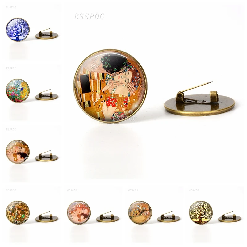 

Gustav Klimt The Kiss Brooch Glass Cabochon Copper Brooch Pins Women Men Vintage Brooches Clothes Accessories