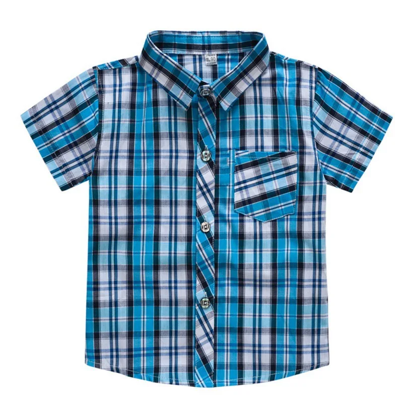 Летние рубашки в клетку с короткими рукавами для маленьких мальчиков, детские топы, рубашки, Повседневная Блузка