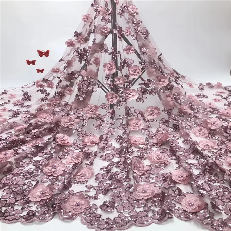 

Madison High Quality Nigerian 3D Wedding Lace Fabric Latest African Lace 2019 French Net Lace Fabric With beads Material
