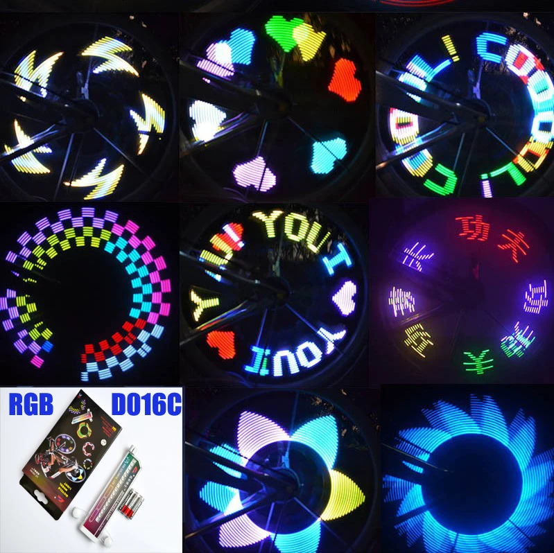 WHEELIGHT Factory direct selling32led full colorful flash words and pattern USB Rechargeable Bicycle spoke light D016CR | Спорт и