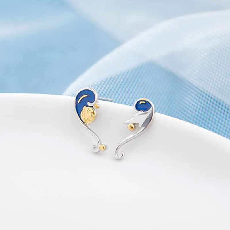 

New hot Van Gogh Painting 925sterling silver Earrings The Starry Night Ear Studs Van Gogh Sunflowers Round Jewelry Earring