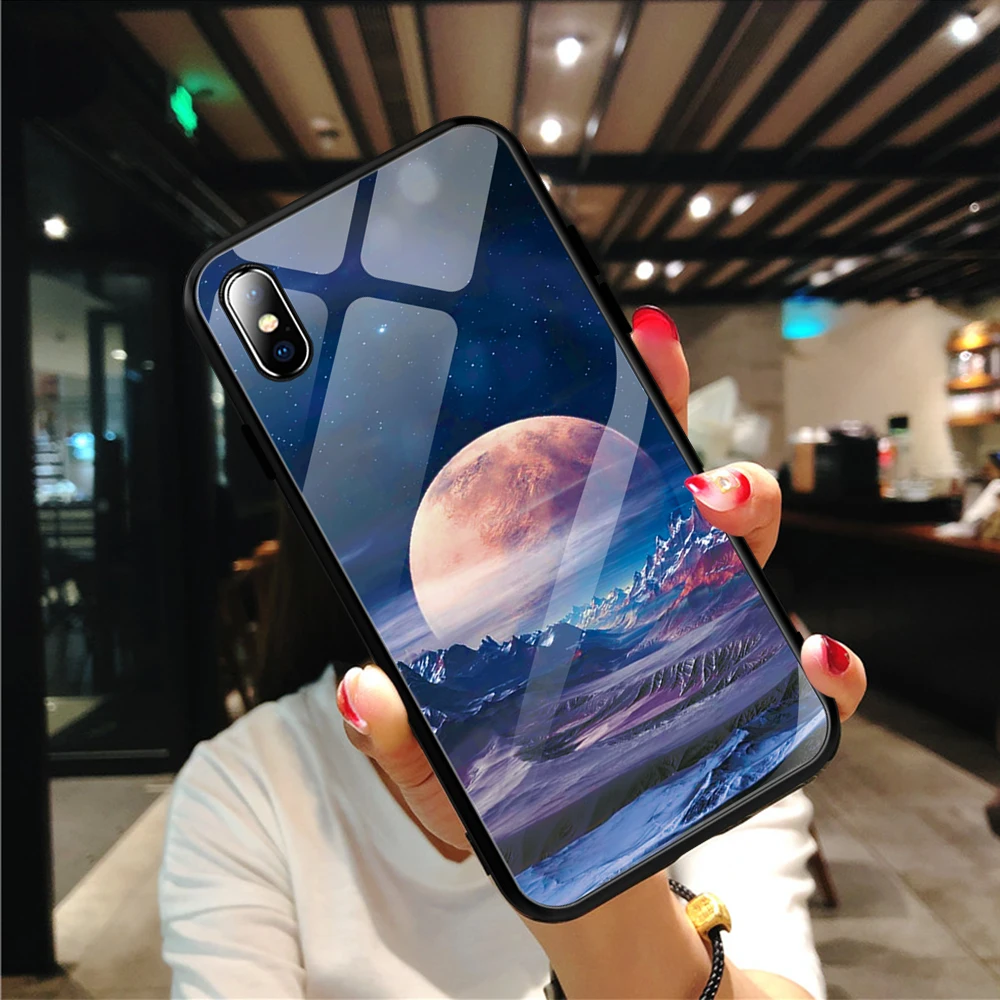 Funda para iPhone XS Max XR X 8 funda de silicona delgada trasera de vidrio templado cielo estrellado para iPhone 8 7 plus 6 6 s 8 Plus cubierta Capa Funda para iPhone XS Max XR X 8 funda de silicona delgada trasera de vidrio templado cielo estrellado para iPhone 8 7 plus 6 6 s 8 Plus cubierta Capa