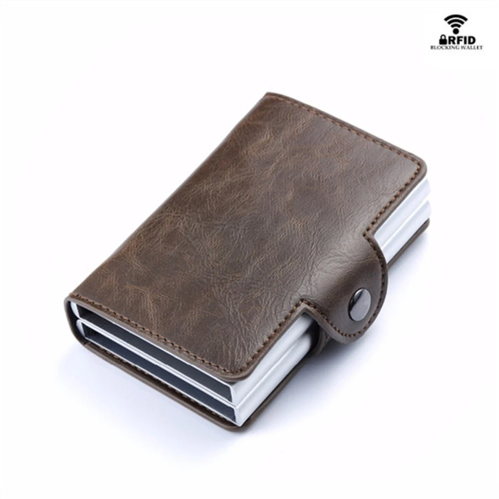 

BYCOBECY Smart Credit Card Holder RFID Protector Card Case Business Aluminum Double Boxes High Quality PU Leather ID Purse