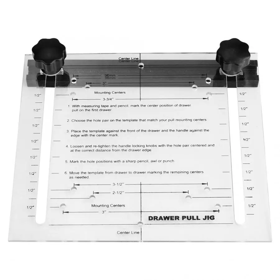 Drawer and Door Pull DrilliIng Installation Jig Set 3/" 3.5/" 4/" and 96 mm Width