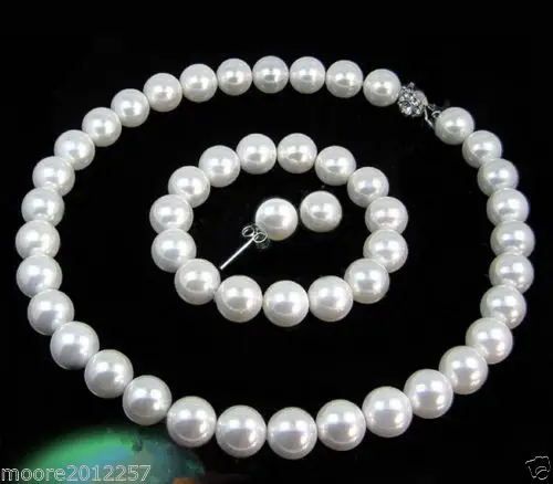 

FREE SHIPPING HOT sell new Style >>>>GENUINE HUGE AAA+ 10-11MM ROUND WHITE PEARL NECKLACE BRACELE EARRINGS VOGUE SETS