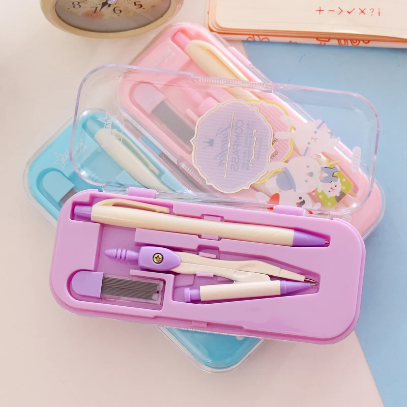 QSHOIC stationery set purple Triangle ruler set student compasses ruler
