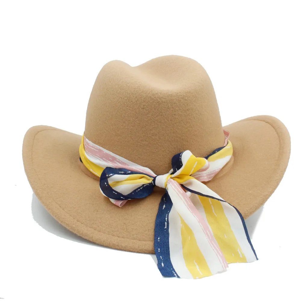 Модная женская мужская шерстяная западная ковбойская шляпа для элегантной леди в западном стиле с широкими полями, Крестный отец Sombrero Cowgirl Jazz Sun cap