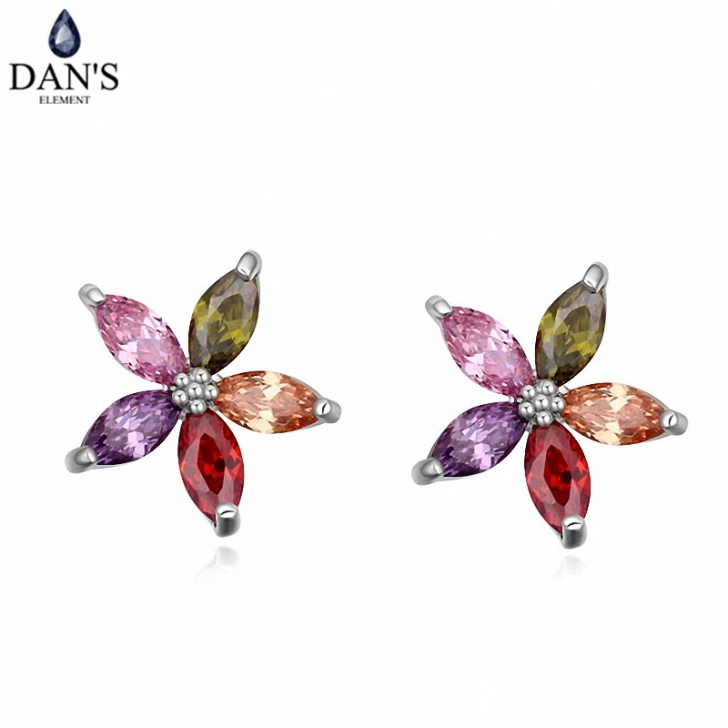 

DAN'S ELEMENT New Sales AAA Zirconia Micro Inlays White Gold Color Flower Earrings For Women Valentine's Gift 109030multicolour