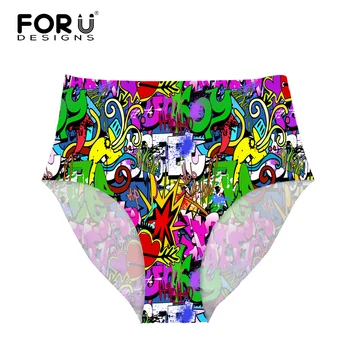 

FORUDESIGNS Women Fashion High Waist Underwear for Ladies Graffiti Print Seamless Female Underpanty High-rise Body Shaper Mujer