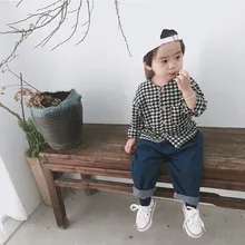 Г. Осенние рубашки в клетку с длинными рукавами из чистого хлопка в Корейском стиле для маленьких мальчиков модные однобортные Свободные топы для маленьких детей