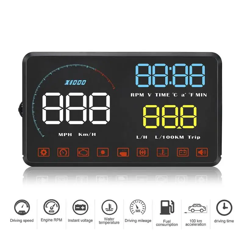 OBD2 автомобильный Hud Дисплей Измеритель Скорости 5 &quotHD светодиодный лобовое