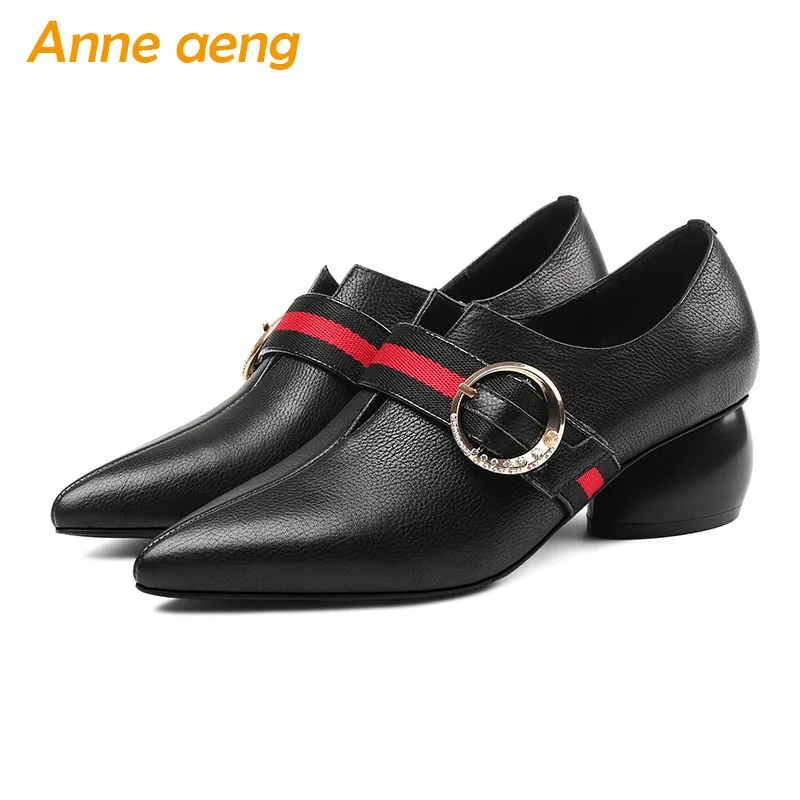 

2018 New Autumn/Spring Genuine Leather Women Pumps Middle Heels Pointed Toe Zip Fashion Sexy Ladies Women Shoes Black Pumps