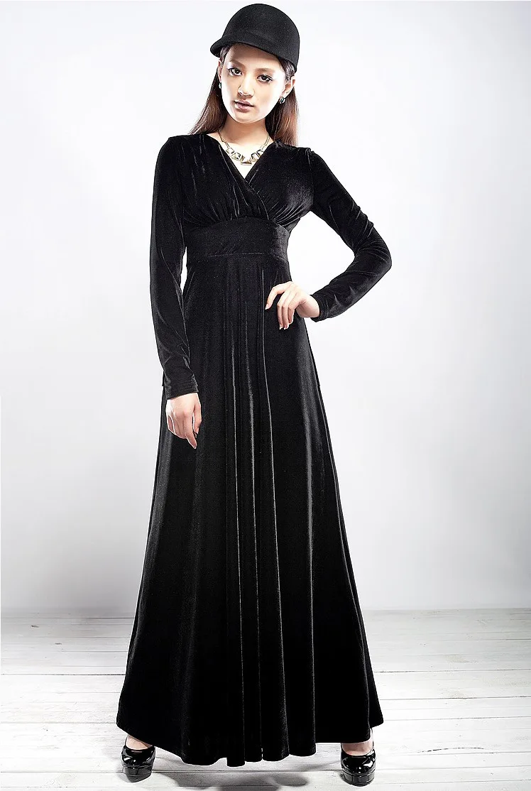 Autumn Winter Velvet Maxi Dresses Long 