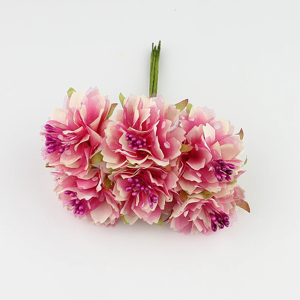 HUADODO, 6 шт., 4 см, искусственные гвоздики, цветы, тычинки, Шелковый букет цветов для свадебного украшения, сделай сам, скрапбукинг, искусственный цветок