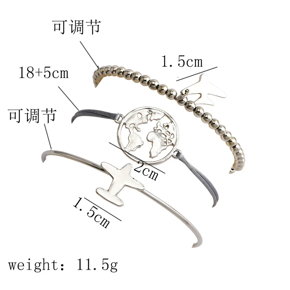 DIEZI корейский самолет Карта Шарм Браслеты наборы для женщин серый веревка бусины Браслеты Девушки Ювелирные изделия Подарки Мода