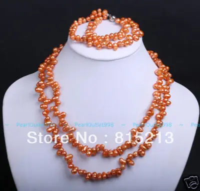 

ddh00382 GENUINE BAROQUE ORANGE PEARL NECKLACE BRACELET SET
