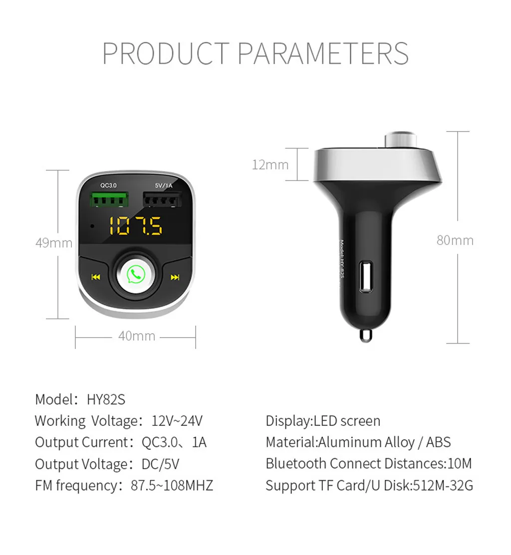 Bluetooth FM передатчик быстрое Зарядное устройство 3,0 Автомобильный MP3-плеер Dual USB беспроводное зарядное устройство телефон Зарядное устройство