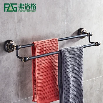 

FLG Retro Style Wall Mounted black Surface Double Towel Bars Bathroom Towel Hanger Bathroom Accessories Towel Rack