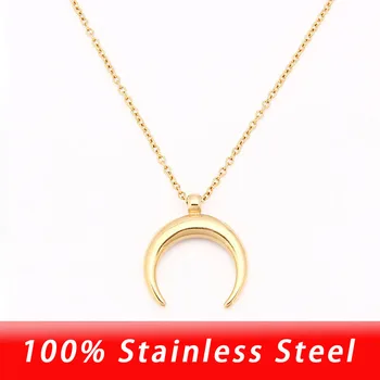 

100% Stainless Steel Half Moon Necklace Silver Color/Gold Color Crescent Choker Steel OX Horn Pendant Necklace Collier Lune
