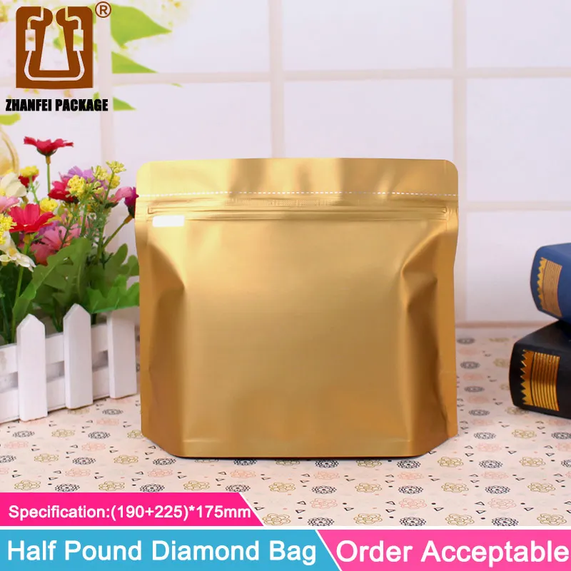 ZHANFEI 20 шт полфунт сумка с инкрустацией алюминиевая фольга kraft бумага ziplock трапециевидная сумка кофе чай еда сумки для хранения - Цвет: Gold