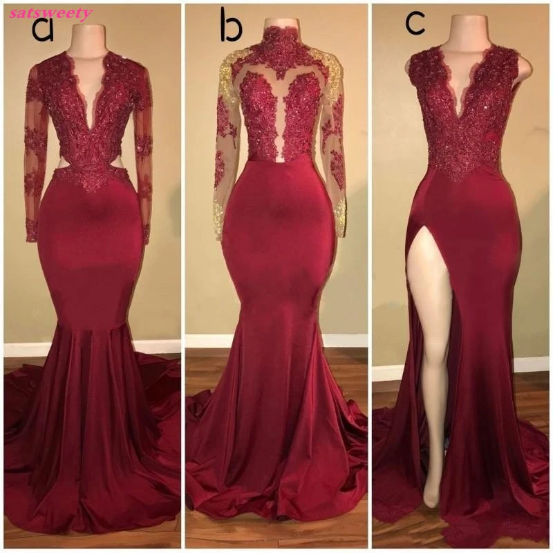 Nigeria-Wine-Red-Long-Mermaid-Prom-Dresses-Lace-Deep-V-neck-Sexy-Prom-Gowns-Full-Sleeves