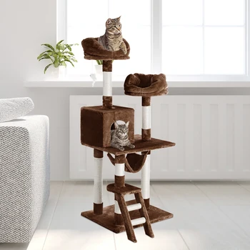 

Finether 148cm High 5-tier Cat Tree Cat Furniture Tower Kitten Playhouse Sisal Covered Scratching-stone Posts Perches Platforms