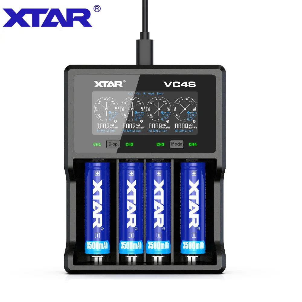 XTAR VC4 S VC4S QC3.0 быстрая зарядка, Max3A для один слот применяется к 3,6/3,7 v Li-Ion IMR/INR/ICR/Батарея 18650 14500 20700 21700