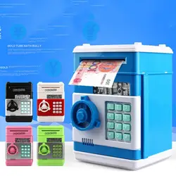 Дети мультфильм электронных денег безопасности банка копилка мини атм пароль для монет, денег Копилка Smart голос игрушки синий и белый