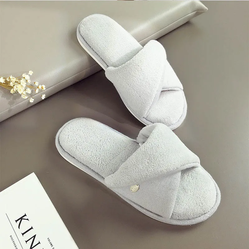 Women Men Warm Plush Slippers Open toe Home Slippers Shoes ...