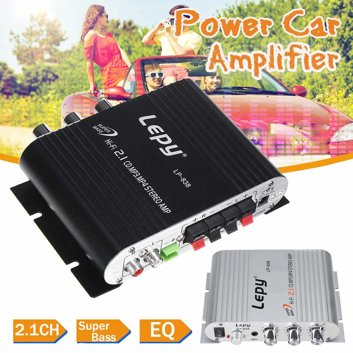 

Lepy LP-838 20W Mini HiFi BASS 2.1 Car Audio Amplifier For Mobile PC Car Auto