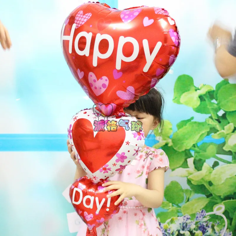

50pcs/lot New heart string Happy Day ballons three heart together foil balloons birthday wedding decoration globos party