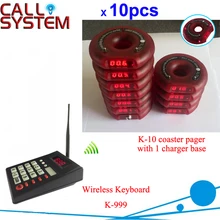 Wireless slim queue take meals equipment coaster pager 1 transmitter 10 receivers 1 charger base
