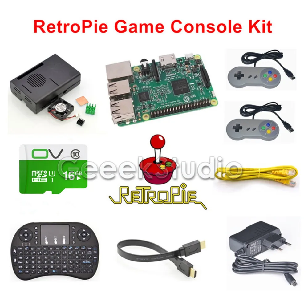 Raspberry Pi 3 Model B 16GB RetroPie Game Console Kit with 2pcs SNES Gamepads with 5V 2.5A Optional EU/US/UK/AU Power Supply