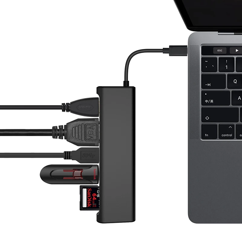 Amkle USB C концентратор 3 1 type к HDMI VGA 0 SD кард ридер адаптер 1080P видео конвертер для Macbook