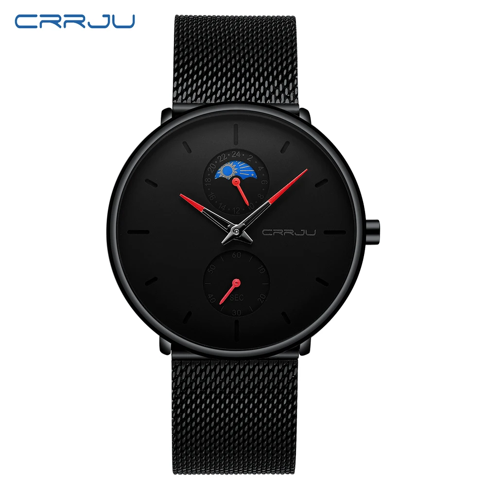 

CRRJU Relogios Masculino Quartz Watch Men Casual Japan Black Watch Stainless Steel Ultra Thin Male Clock 24-hour Display 2019