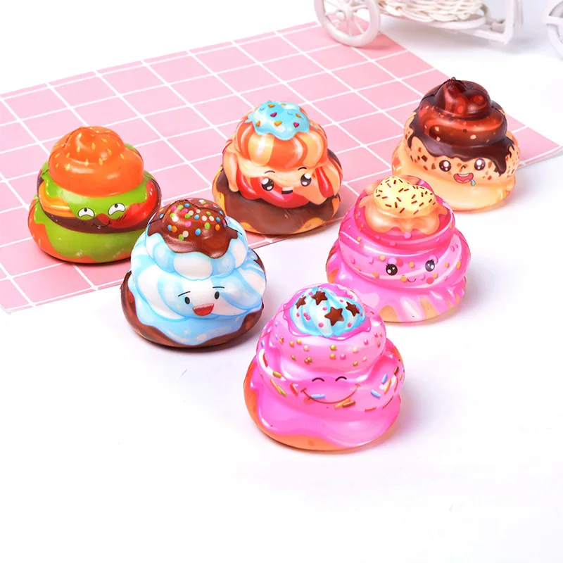 

Cute PU Slow Rebound Portable Venting Cream Cake Colorful Poop Cartoon Funny Whole Person Cream Ice Cream poop creative Toy Gift