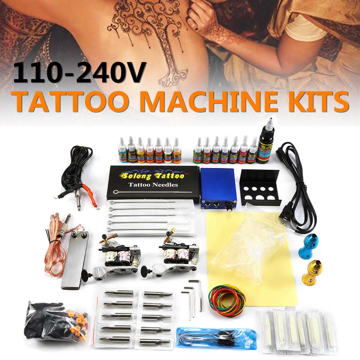 

110-240V 25000rpm Professional Tattoo Machine Complete Tool Kit Motor Pem Shader Liner for Eyebrows Eyelids Lip Low Noise Stable