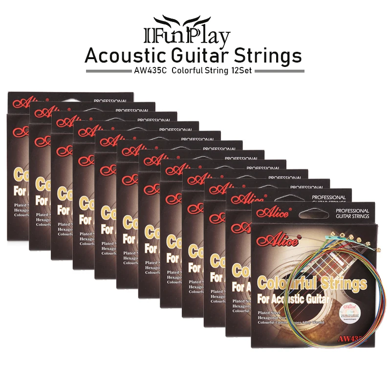12Set Colorful ALICE Acoustic Guitar Strings 011 052 Coloful Coated Steel Strings Set Music Wire