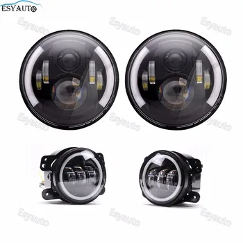 

7'' inch Round LED headlamps Amber Angel eye headlights +4''inch fog light Passing driving Lamps for Jeep Wrangler