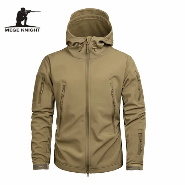 Mege брендовая камуфляжная Военная Мужская куртка с капюшоном, Sharkskin Softshell тактическое пальто армии США, мультикамо, лесной, A-TACS, AT-FG - Цвет: BROWN