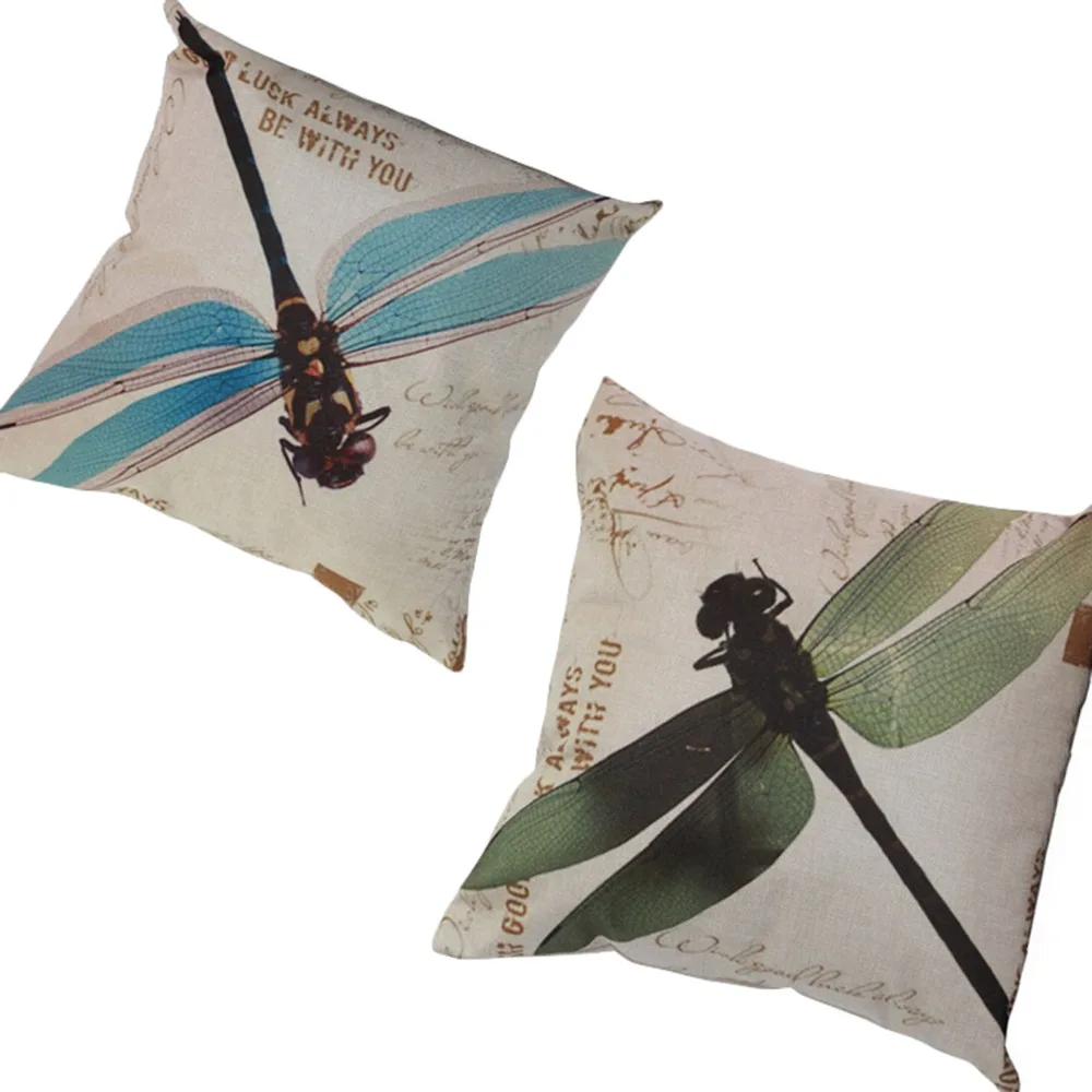 Countryside Animal Cotton Linen Waist Throw Dragonfly Pillow Case