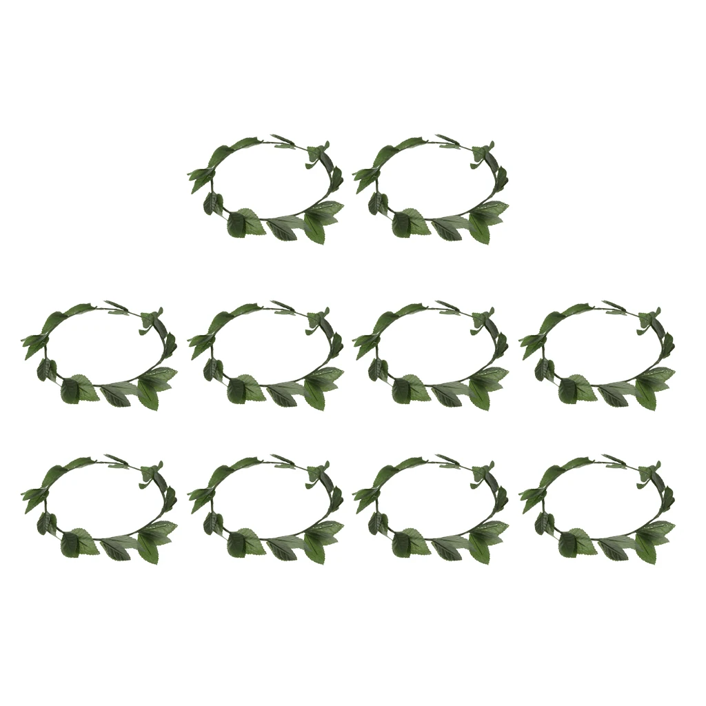 Set of 10pcs Fashion Plastic Green Leaf Roman Greek Goddess Laurel Wreath Headpiece Summer Beach Headband Photo Props