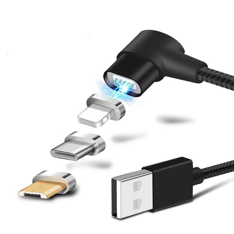 Koop 90 Graden Hoek 3 in 1 Magnetische Chargr Kabel L Vorm Voor iPhone Micro USB Type C USB C 2.1A Snelle Magneet Data Charger kabel