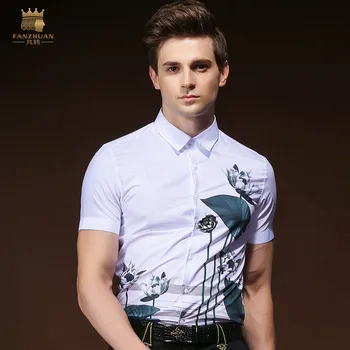 

FANZHUAN Brands Clothing 2018 Summer New Men's Shirt Fashion Art Trend Flower Short Sleeve Shirt Men 822014