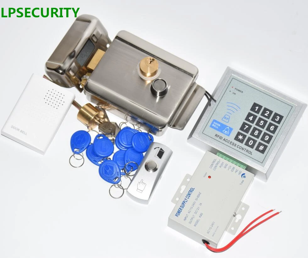 LPSECURITY RFID система контроля допуска к двери комплект с замком RFID Клавиатура+ мощность+ замок электрических ворот+ кнопка выхода двери+ 15 ключевые метки