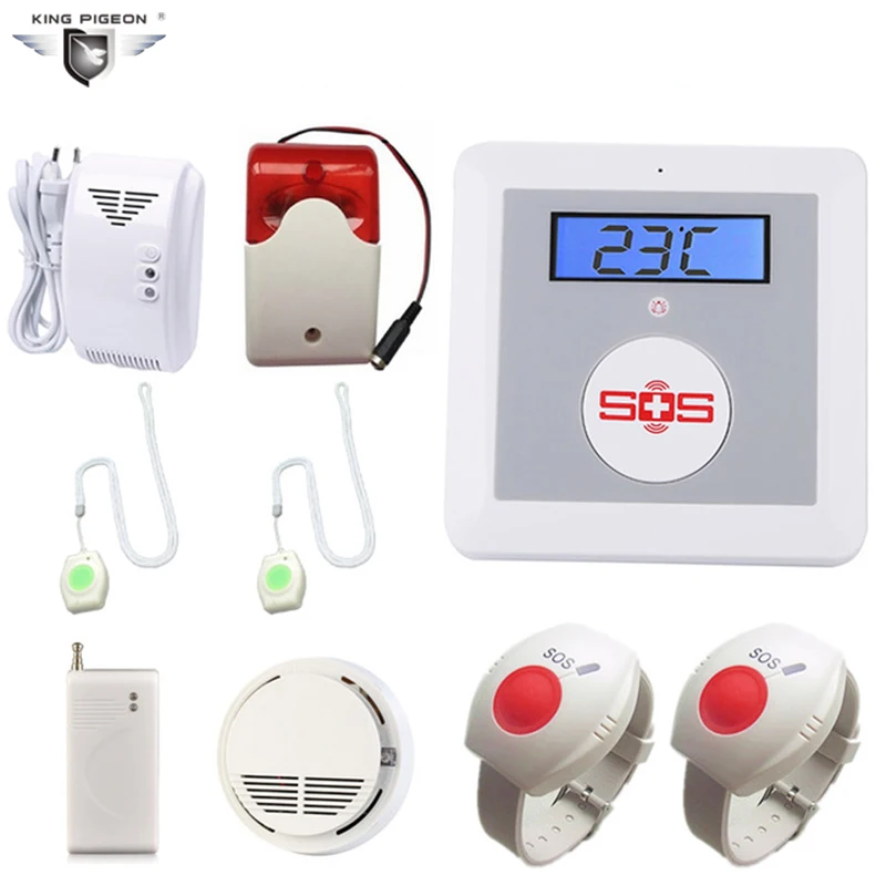 

Free Ship Elder GSM SMS Home Security Alarm System With Fall Down Alarm,Strobe Siren,Gas Leak&Smoke Detector, SOS Button K4E