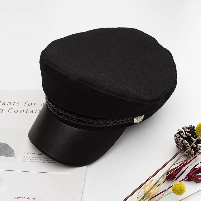 Женская кепка в Военном Стиле, в Военном Стиле, в морском стиле, из кусков ПУ, с полями, кепка s для женщин, модные Плоские береты, с верхним оттенком, шляпа моряка, женская кепка в морском стиле