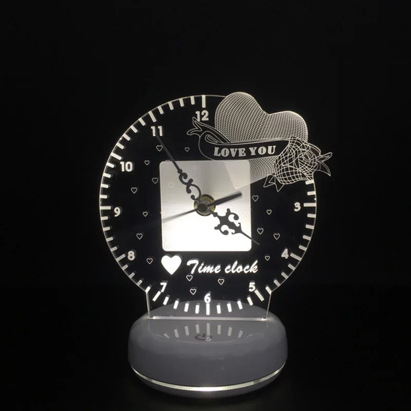 

Romantic Love pattern Clock Lamp 3D 7 colors changeable night light Practical time clock for girlfriends creative lighting gifts